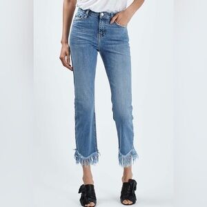 TOPSHOP Moto Y2K Mid Rise Fringe Hem Cropped Jeans